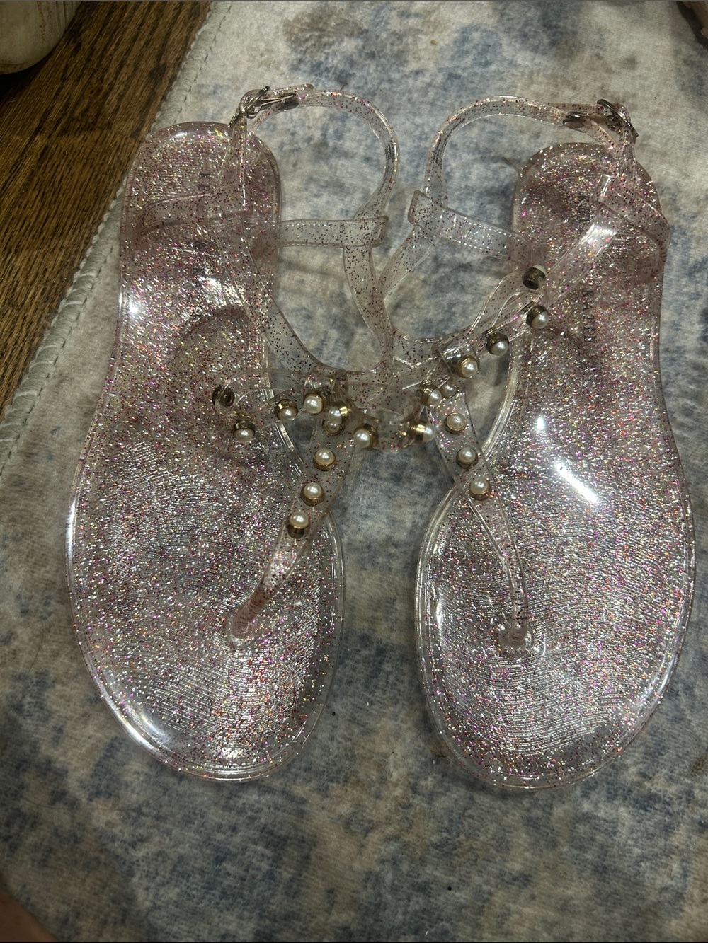 Kelly And Katie Jelly Glitter Pearls Flats Shoes Spring Summer Women's Size 8M